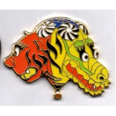 Double Dragon Head Red Yellow in Gold
